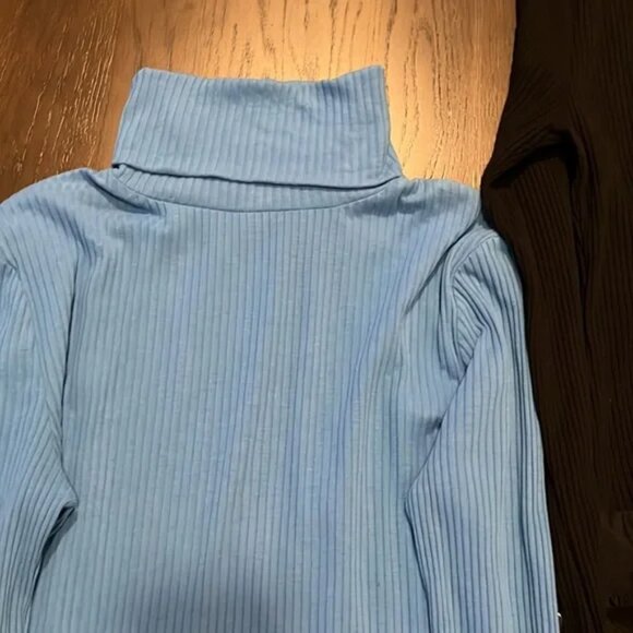 Light blue ribbed J. Crew turtleneck long sleeve body suit - Picture 2 of 7
